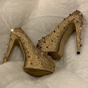 Peep Toe Gold Chinese Laundry Spiked Heels